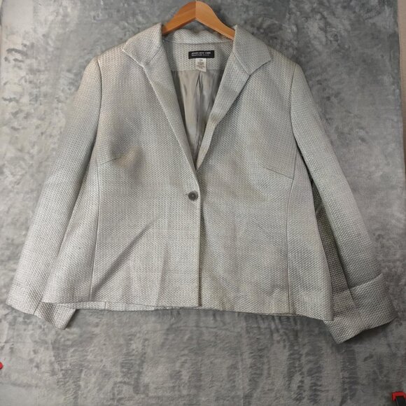 Jones New York‎ Collection Woman Silver Textured Blazer Size 18W Single Button - Picture 1 of 9